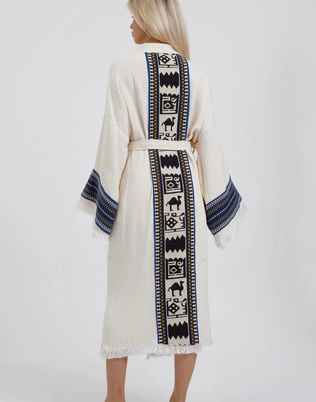 Sultan Koleksiyonu Mavi Nakış İşlemeli Müslin Kaftan