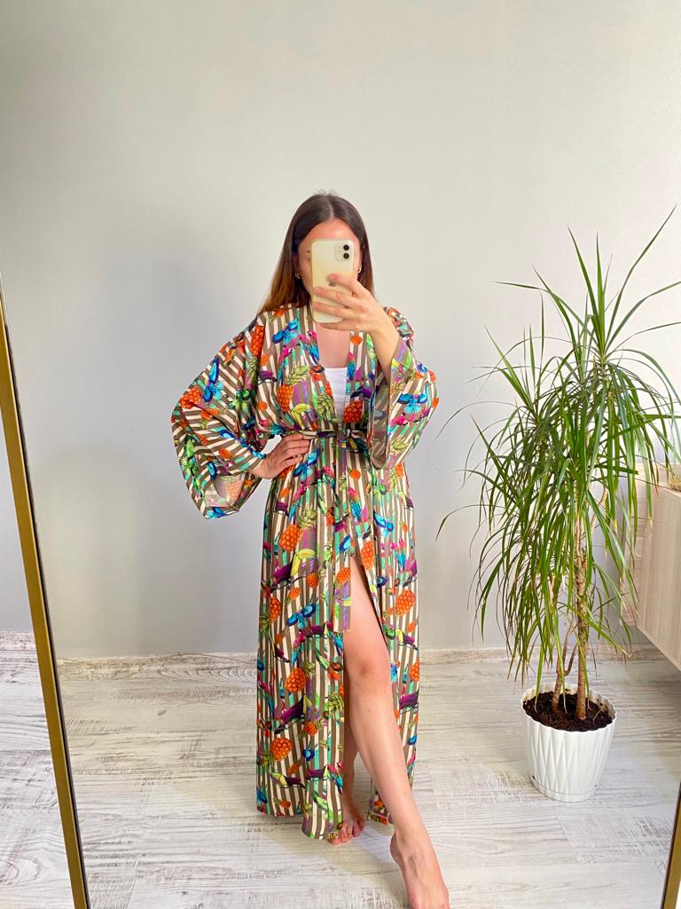 Çizgili Renkli Kimono